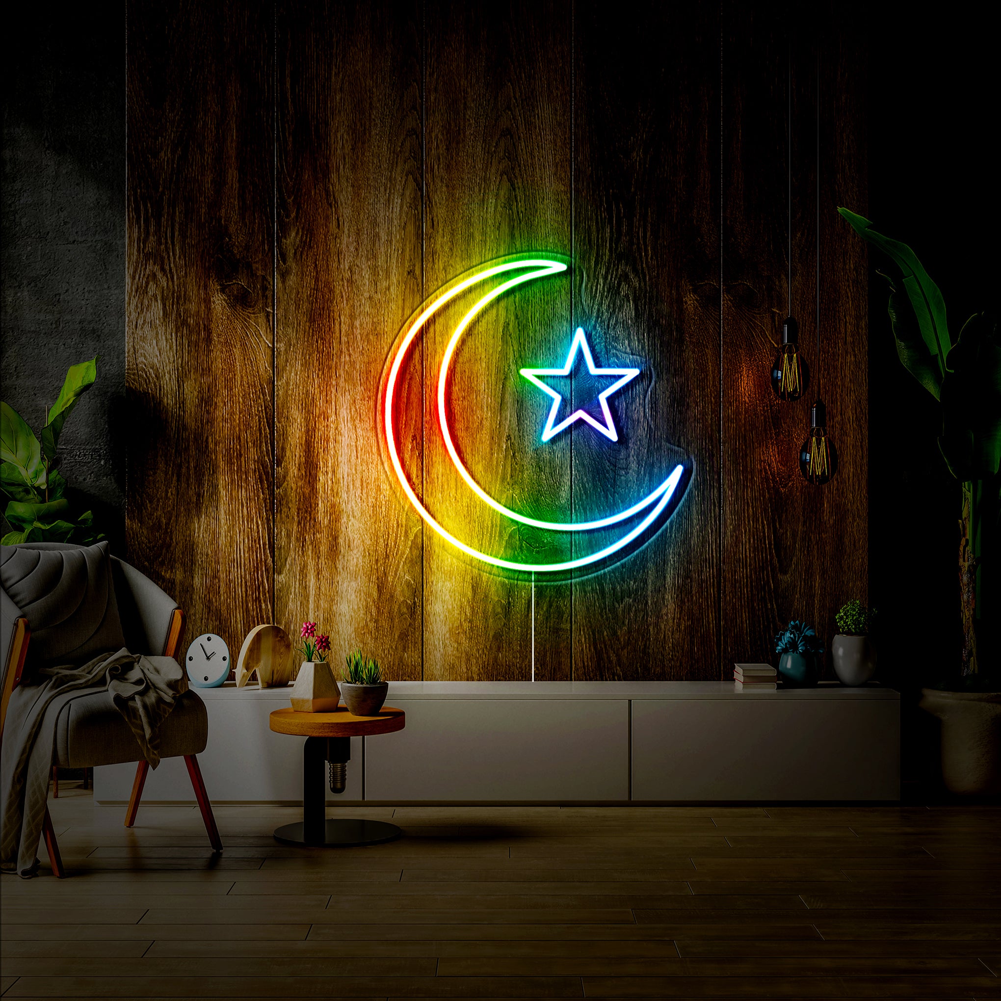 'Islamic Moon Star' 2 LED Neon Sign